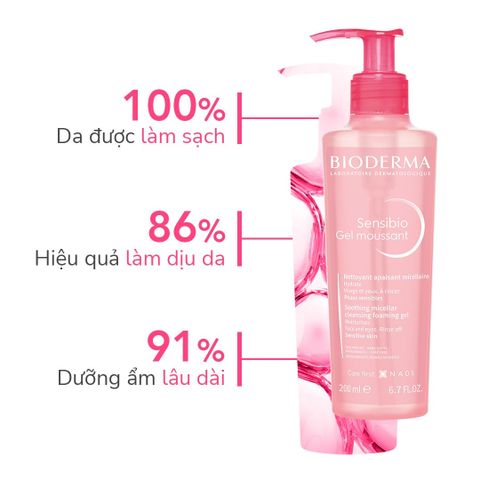Gel Rửa Mặt Tạo Bọt Bioderma Sensibio 200mL - Sữa Rửa Mặt Cho Da Nhạy Cảm, Làm Sạch Dịu Nhẹ, Dưỡng Ẩm Tự Nhiên
