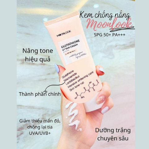 Kem Chống Nắng Dưỡng Trắng Da MoonLook Glutathione SPF 50+ PA+++ - Kem Chống Nắng Hàn Quốc Giúp Da Trắng Sáng, Kháng UV, Kiềm Dầu 50gr