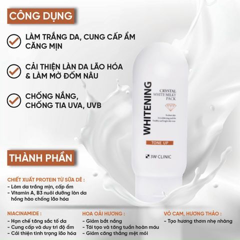 Kem dưỡng trắng da 3W Clinic Crystal White Milky Pack Diamond