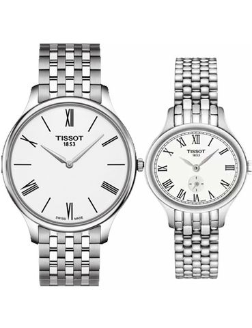 Đồng hồ đôi Tissot tone trắng bạc sang trọng thanh lịch