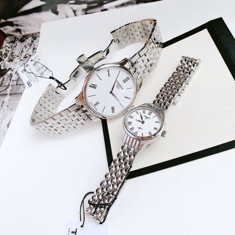 Đồng hồ đôi Tissot tone trắng bạc sang trọng thanh lịch