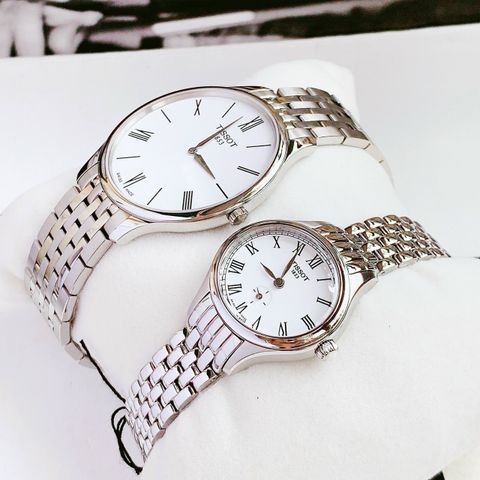 Đồng hồ đôi Tissot tone trắng bạc sang trọng thanh lịch