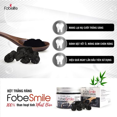 Bột Trắng Răng Than Hoạt Tính Fobe Smile - Giúp Làm Trắng Răng Tự Nhiên, Loại Bỏ Mảng Bám, Hũ 30g Nhật Bản