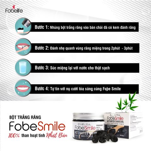 Bột Trắng Răng Than Hoạt Tính Fobe Smile - Giúp Làm Trắng Răng Tự Nhiên, Loại Bỏ Mảng Bám, Hũ 30g Nhật Bản