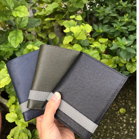 Ví Ngang Da Bò Taiga Phối Xám 3 Màu Navy, Đen, Rêu