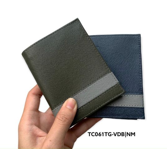 Ví Ngang Da Bò Taiga Phối Xám 3 Màu Navy, Đen, Rêu