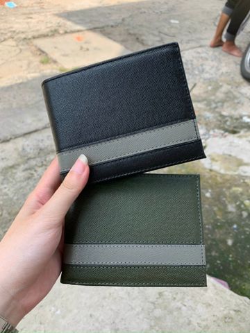 Ví Ngang Da Bò Taiga Phối Xám 3 Màu Navy, Đen, Rêu