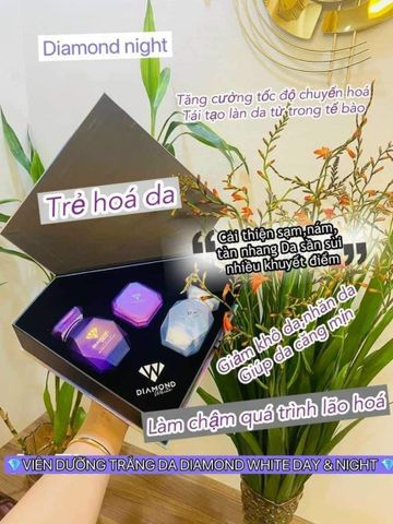 Viên Uống Dưỡng Trắng Da Diamond White Day & Night - Hỗ Trợ Làm Sáng Da Ngày Và Đêm, Cải Thiện Độ Ẩm Và Đàn Hồi Da