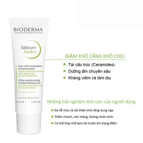 Kem Dưỡng Ẩm Bioderma Sebium Hydra 40ml - Giảm Mụn, Điều Tiết Bã Nhờn, Dành Cho Da Dầu Mụn, Hỗ Trợ Sức Khỏe Làn Da