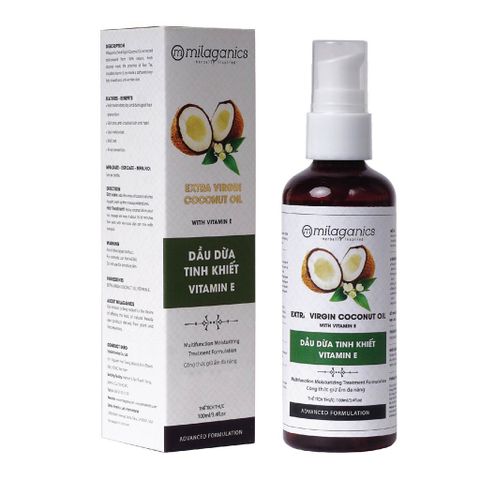 Dầu Dừa Vitamin E Dưỡng Da, Dưỡng Tóc, Dưỡng Môi Milaganics 100ml