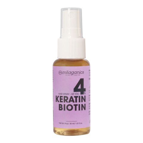 Xịt hỗ trợ Mọc Tóc Biotin-Keratin Phục Hồi Tóc 4% Milaganics 30ml