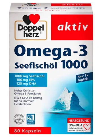 [Đức] Viên Nang Dầu Cá Doppelherz Omega 3 Seefischöl 1000, 80 Viên