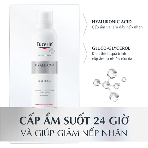 Xịt Khoáng Eucerin Hyaluron Mist Spray 250ml - Dưỡng Ẩm, Làm Dịu Da Nhạy Cảm, Giảm Nếp Nhăn, Chất Lượng Đức