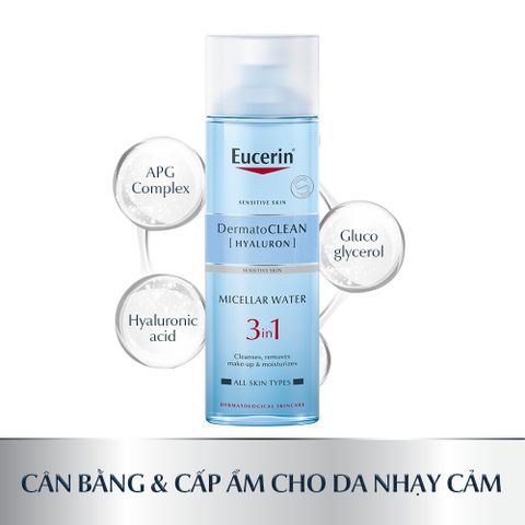 Nước Tẩy Trang Eucerin 3in1 DermatoClean Hyaluron - Dịu Nhẹ Cho Da Nhạy Cảm, Tẩy Trang, Rửa Mặt & Cân Bằng Da