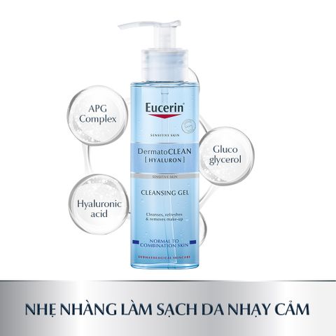 Gel Rửa Mặt Eucerin DermatoClean Hyaluron 200mL - Sạch Dịu Nhẹ Cho Da Nhạy Cảm, Nguyên Liệu Tự Nhiên Hàng Nhập Khẩu Đức