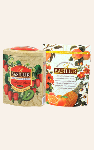 Trà Đen Ceylon Basilur Cao Cấp Hương Dâu Tây & Kiwi - Hộp Thiếc 100g, Thức Uống Tươi Mát, Đậm Đà Hương Trái Cây Thảo Mộc