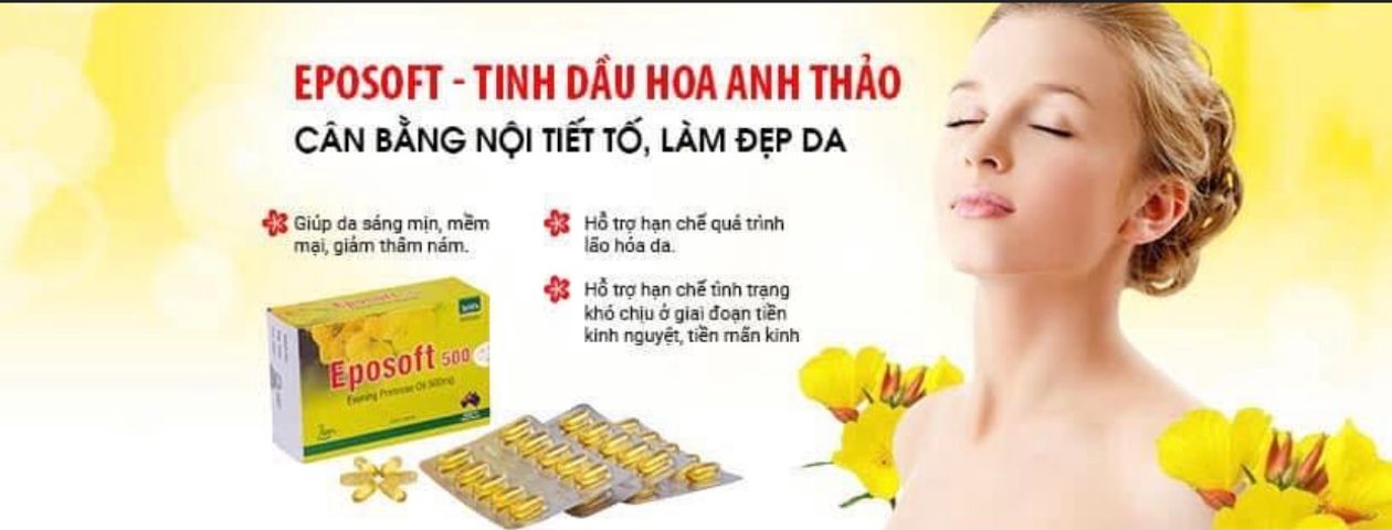 Viên uống dầu hoa anh thảo Eposoft 500mg - Cân bằng nội tiết tố và làm đẹp da, hỗ trợ giảm triệu chứng tiền mãn kinh, da sáng mịn 30 viên