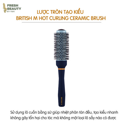 Lược BRITISH M Hot Curling Ceramic Brush tạo lọn xoăn, độ phồng