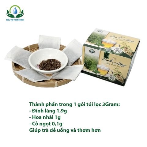 Trà Đinh Lăng Thảo Mộc - Hỗ Trợ Giảm Căng Thẳng, Mệt Mỏi - Hộp 30 Túi Lọc x 3Gram - Siêu Thị Thiên Nhiên