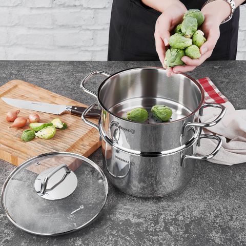 Bộ Nồi Xửng Hấp Inox 18/10 Korkmaz Perla 20cm & 24cm - Đa Năng, Tiện Lợi, Cao Cấp, Thổ Nhĩ Kỳ, Chống Gỉ, Dễ Vệ Sinh