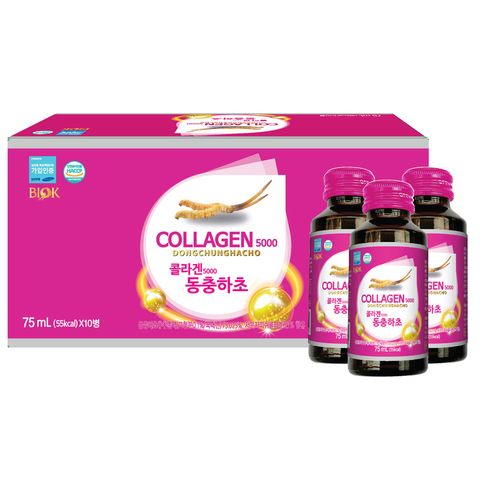 Nước Uống Collagen Đông Trùng Hạ Thảo BIOK - Hỗ Trợ Làm Đẹp Da, Giảm Nhăn, Tăng Cường Sức Khỏe - Hộp 10 Chai 75ml