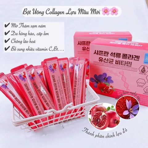 Bột Collagen Lựu Đỏ Nhụy Hoa Nghệ Tây Saffron Bio Cell Hàn Quốc 30 Gói - Giúp Săn Chắc Da, Tăng Đàn Hồi, Chống Lão Hóa Hiệu Quả