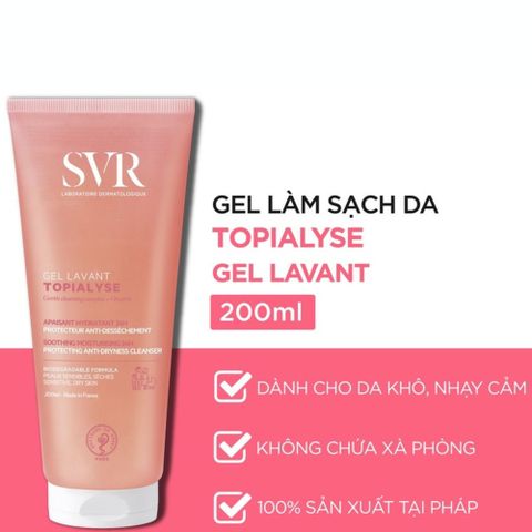 Sữa Rửa Mặt SVR Topialyse Gel Lavant 200mL - Dành Cho Da Khô, Nhạy Cảm, Dịu Nhẹ, Không Chứa Xà Phòng, Hương Trái Cây Thoải Mái