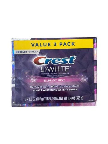 Set 3 Tuýp Kem đánh răng Crest 3D White Radiant Mint 107g của Mỹ