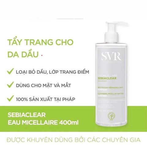 Nước Tẩy Trang SVR Sebiaclear Eau Micellaire 400mL Dành Cho Da Mụn - Làm Sạch Dịu Nhẹ, Không Gây Kích Ứng, Phù Hợp Da Nhạy Cảm