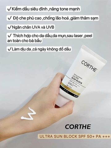 Kem Chống Nắng Vật Lý Corthe ULTra Sun Block SPF50+ PA+++ - Bảo Vệ Da Tối Ưu, Chống Nắng Hiệu Quả, Dành Cho Tất Cả Các Loại Da