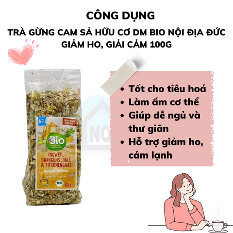 Trà gừng cam xả hữu cơ dmBio nội địa Đức giảm ho, giải cảm 100g