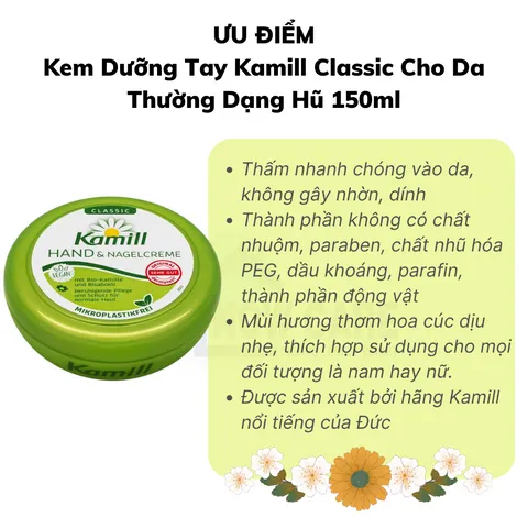 Kem Dưỡng Tay Kamill Classic Cho Da Thường Dạng Hũ 150ml