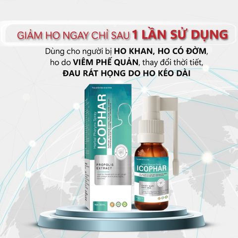 Xịt họng Xuyên Tâm Liên Icophar 30ml có chứa Keo ong Bạc Hà