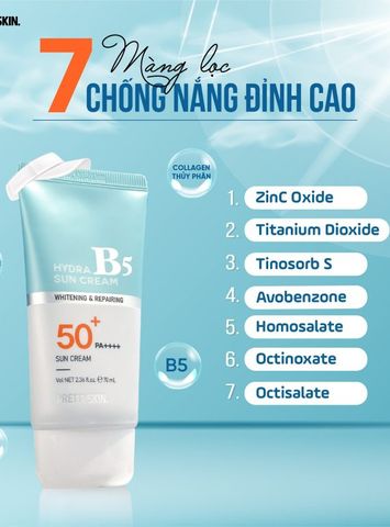 Kem Chống Nắng B5 Prettyskin - Phục Hồi Dưỡng Trắng, SPF 50+/PA+++, Giúp Cấp Ẩm và Bảo Vệ Da Mặt - Dung Tích 70ml