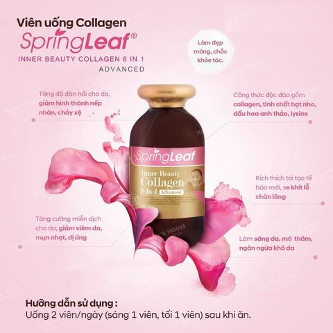 Viên uống Collagen 6 in 1 Spring Leaf Inner Beauty Plus - Hỗ trợ làm đẹp da, giảm nám, chắc khỏe tóc và móng