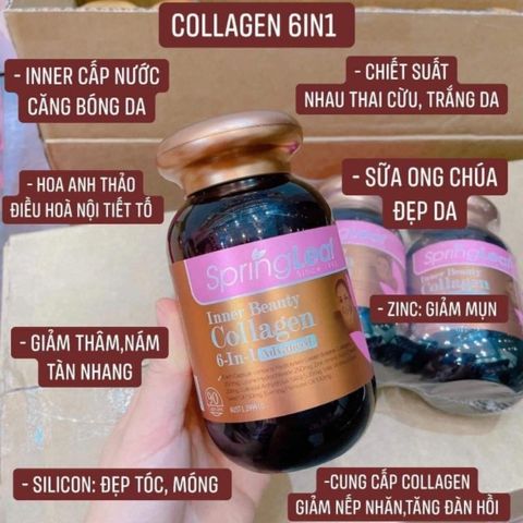 Viên uống Collagen 6 in 1 Spring Leaf Inner Beauty Plus - Hỗ trợ làm đẹp da, giảm nám, chắc khỏe tóc và móng