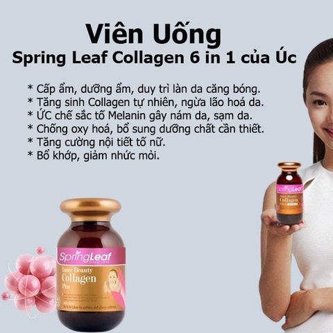 Viên uống Collagen 6 in 1 Spring Leaf Inner Beauty Plus - Hỗ trợ làm đẹp da, giảm nám, chắc khỏe tóc và móng