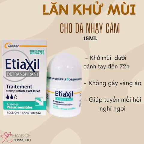 Lăn Khử Mùi Etiaxil Detranspirant Roll-On - Ngăn Mùi Hôi 72 Giờ, Không Mùi, Không Dính, Phù Hợp Với Da Thường & Nhạy Cảm