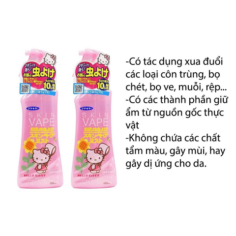 Xịt Chống Muỗi Skin Vape Hello Kitty Nhật Bản - An Toàn Cho Da Nhạy Cảm Của Trẻ Nhỏ - Mùi Mai Anh Đào & Cam Quýt Dịu Êm