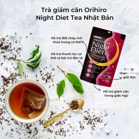 Trà Giảm Cân Ban Đêm Nhật Bản Orihiro - Hỗ Trợ Đốt Mỡ, Cải Thiện Da, 16 Gói Lọc Thảo Dược Thảo Mộc 32g