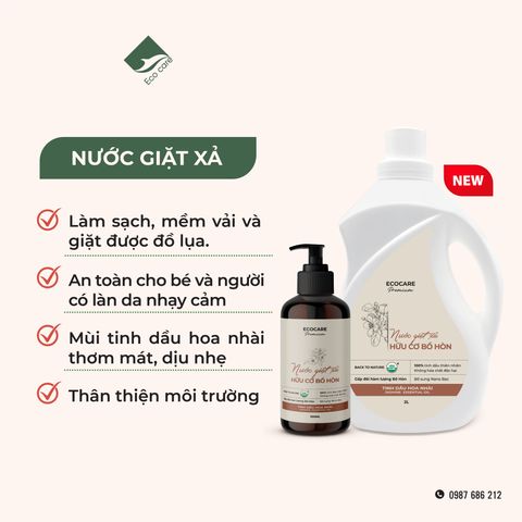 Nước giặt xả hữu cơ bồ hòn Ecocare tinh dầu hoa Nhài