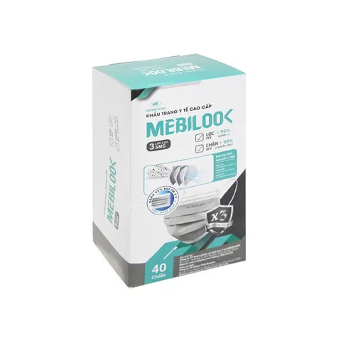 Khẩu trang y tế 3 Lớp mebilook - mebiphar 1 hộp 40 miếng