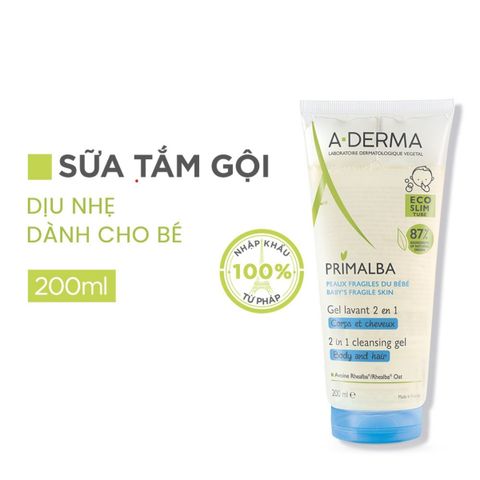 Sữa Tắm Gội Aderma Primalba Gentle Cleansing Gel 2in1 - Gel Tắm Dịu Nhẹ Cho Bé, An Toàn Cho Da Nhạy Cảm, Dưỡng Tóc Mềm Mượt 500ml