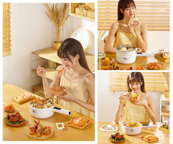 Nồi Lẩu Điện Đa Năng Mini Midimori Kèm Xửng Hấp – Hàng Chính Hãng