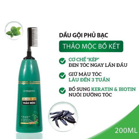 Dầu Gội Phủ Bạc Đen Tóc Thảo Mộc Thiên Nhiên Milaganics 200ml