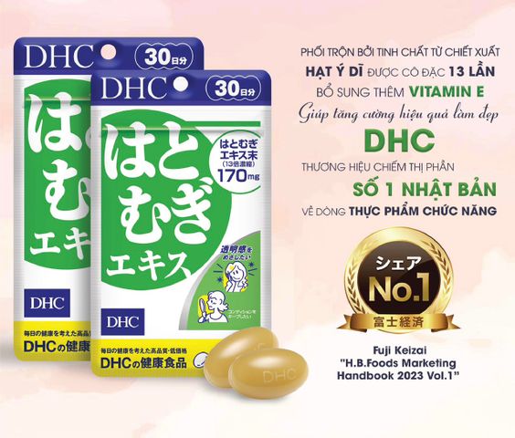 Viên uống Sáng Da DHC Adlay Extract 30 Viên - Thực phẩm chức năng làm trắng da, cung cấp độ ẩm và ngăn ngừa lão hóa da