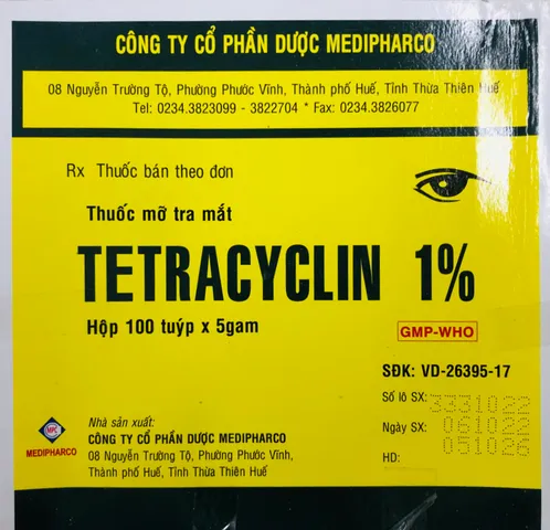 Mỡ tra mắt Tetracyclin 1% - Tuýp 5g (Hộp 100 Tuýp)