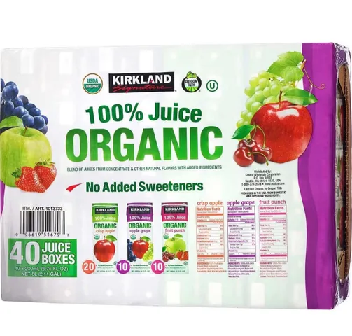 Nước ép trái cây Kirkland Signature Organic 100% 40 hộp x 200ml
