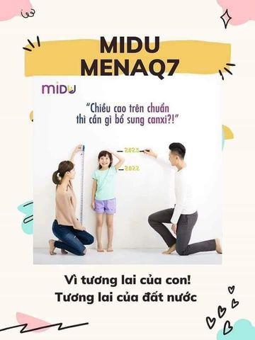 Midu MenaQ7 180mcg - Bổ Sung Canxi Hữu Cơ Tăng Chiều Cao Cho Trẻ Em Và Phụ Nữ Mang Thai - Vitamin D3 K2 Ổn Định Xương