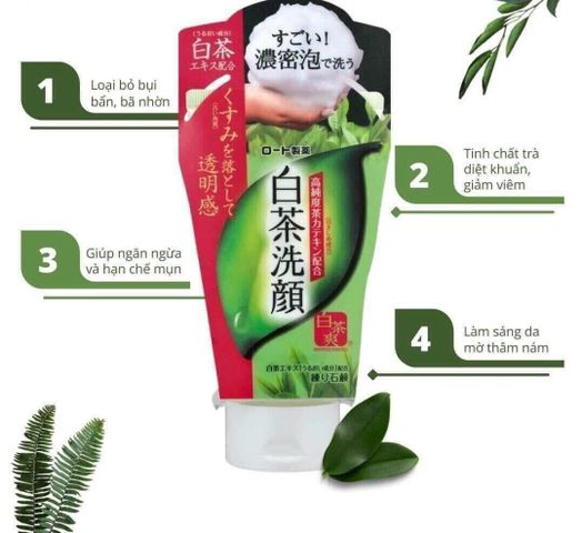 Sữa Rửa Mặt Trà Xanh ROHTO Shirochasou 120g - Dưỡng Sạch Da, Ngăn Ngừa Mụn, Giúp Da Tươi Sáng, Hương Trà Xanh Thư Giãn